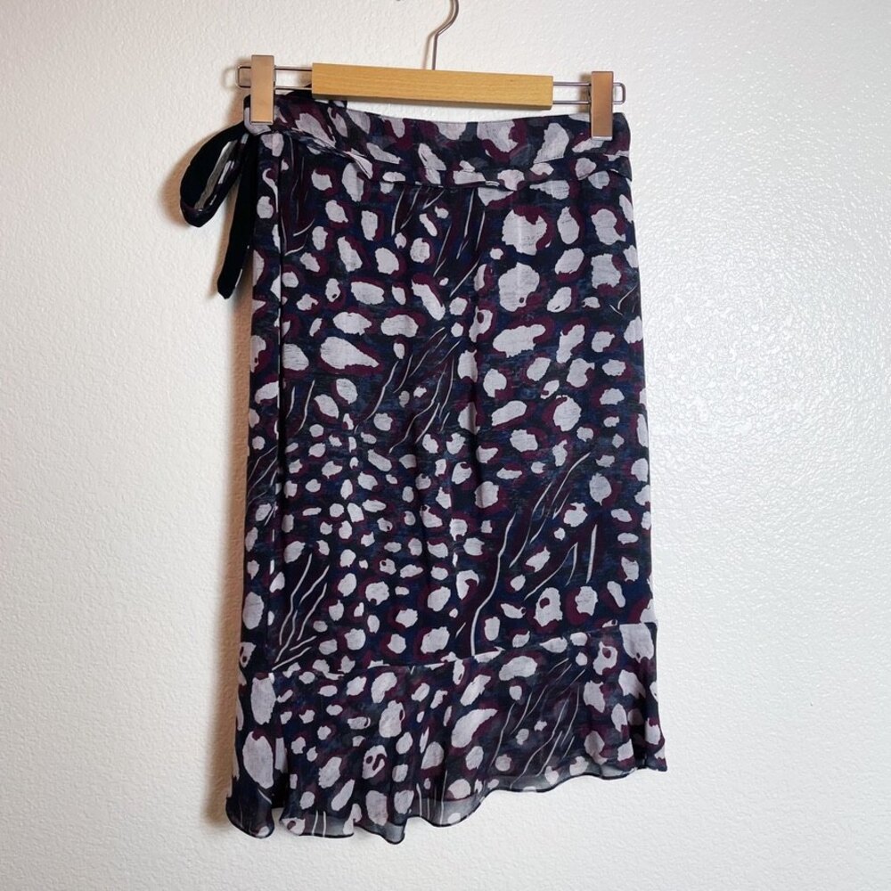 IRO Navy, White & Burgundy Printed Mini Wrap Skirt - Picture 2 of 4